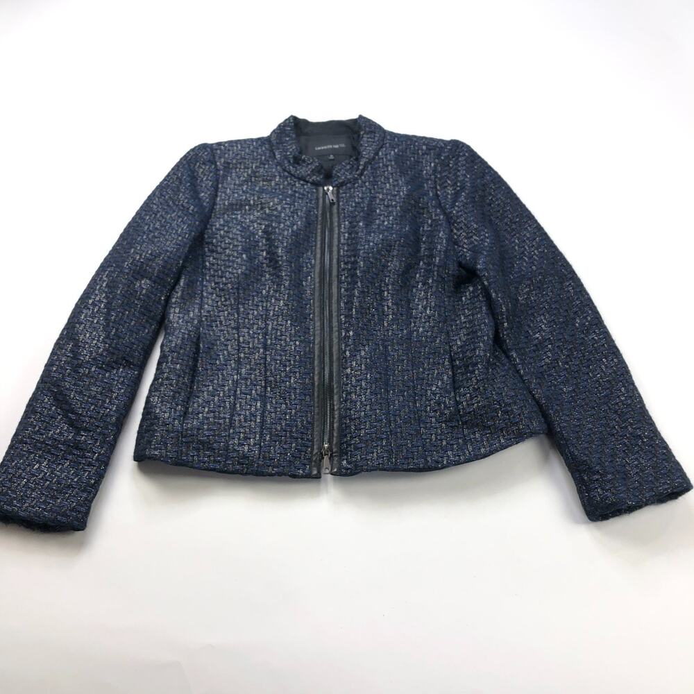 Lafayette 148 New York 10 Womens Wool Blend Metallic Blazer Jacket Blue MINT